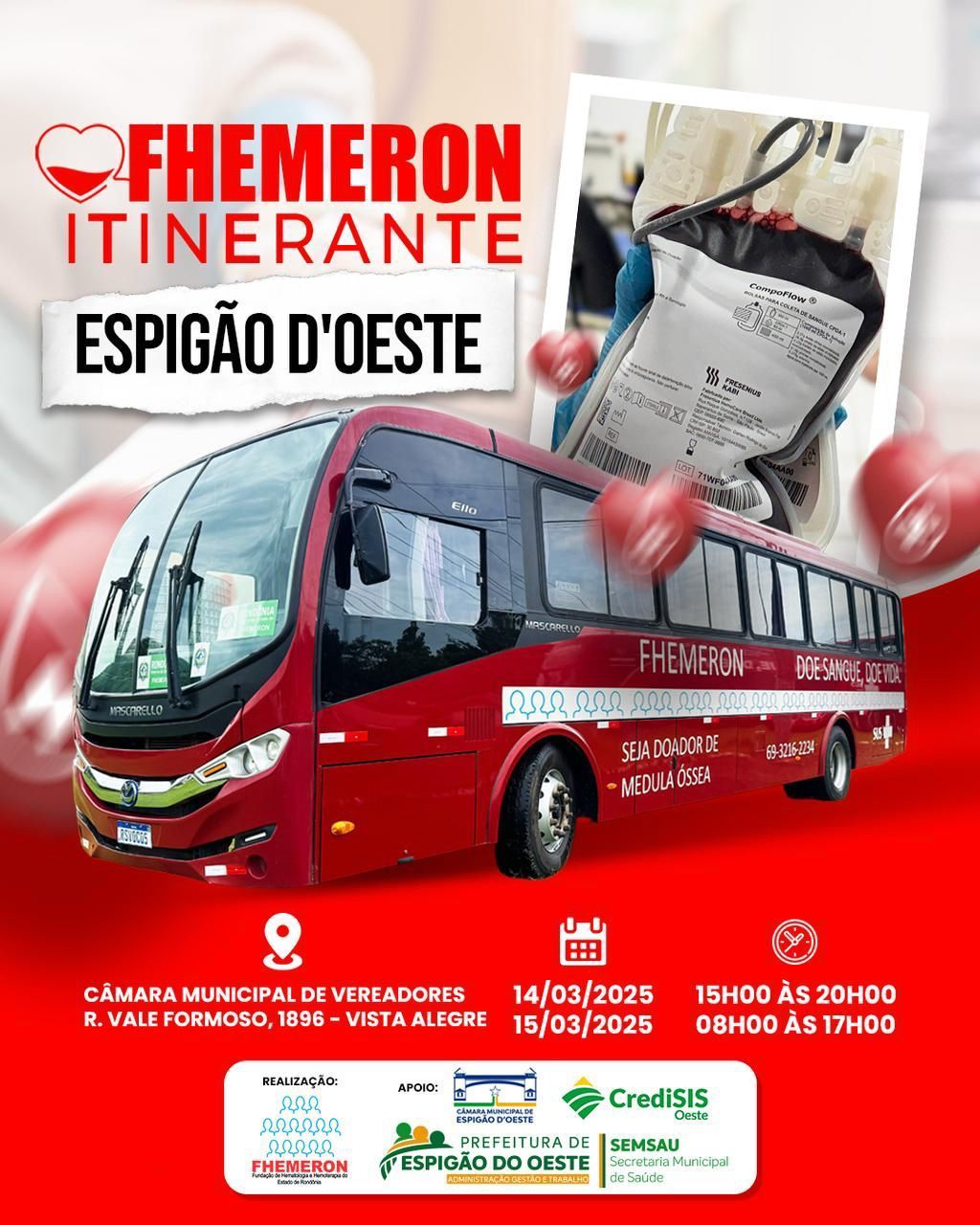 Fhemeron Itinerante estará em Espigão D'Oeste para campanha de doação de sangue