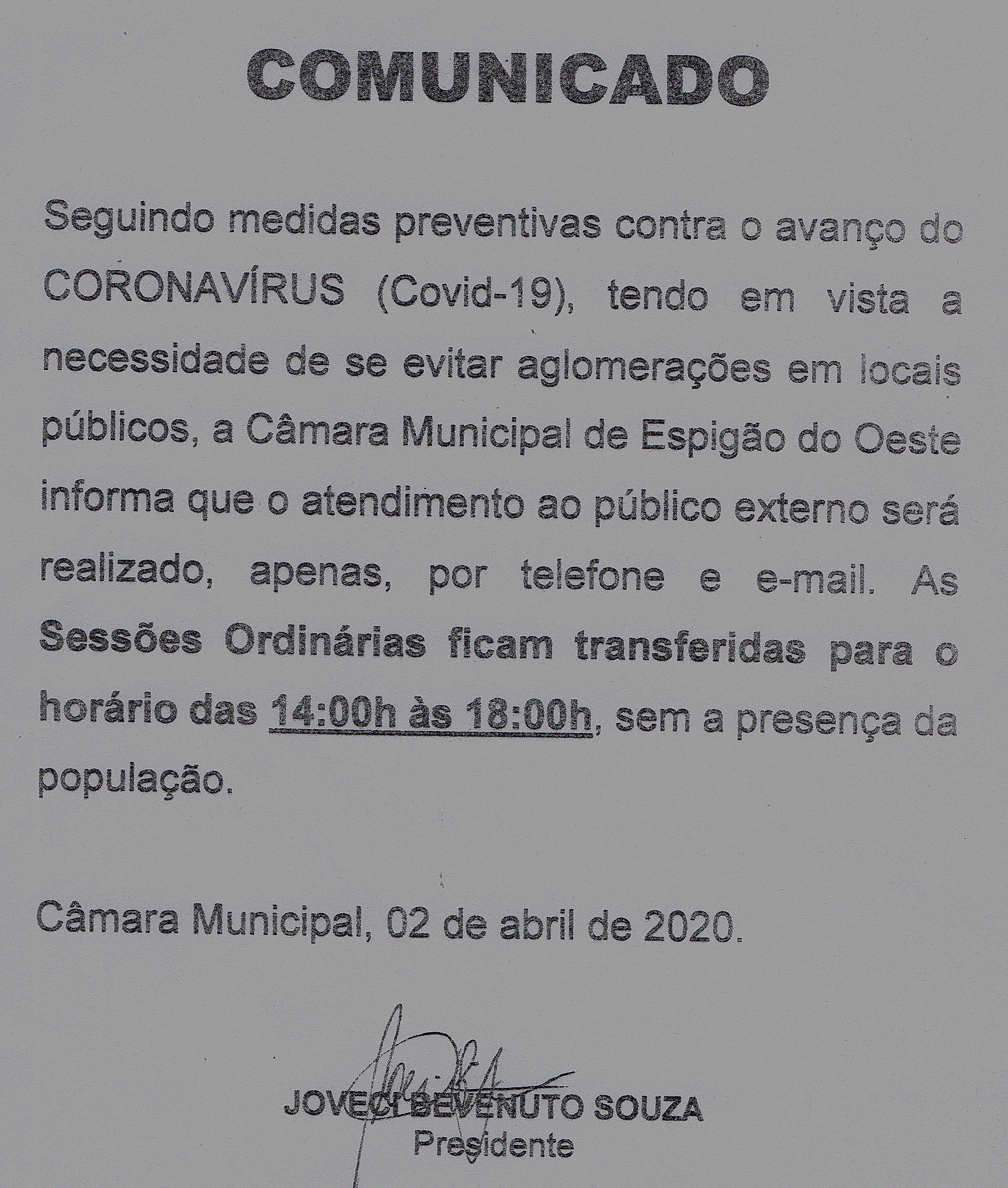 Comunicado do Poder Legislativo