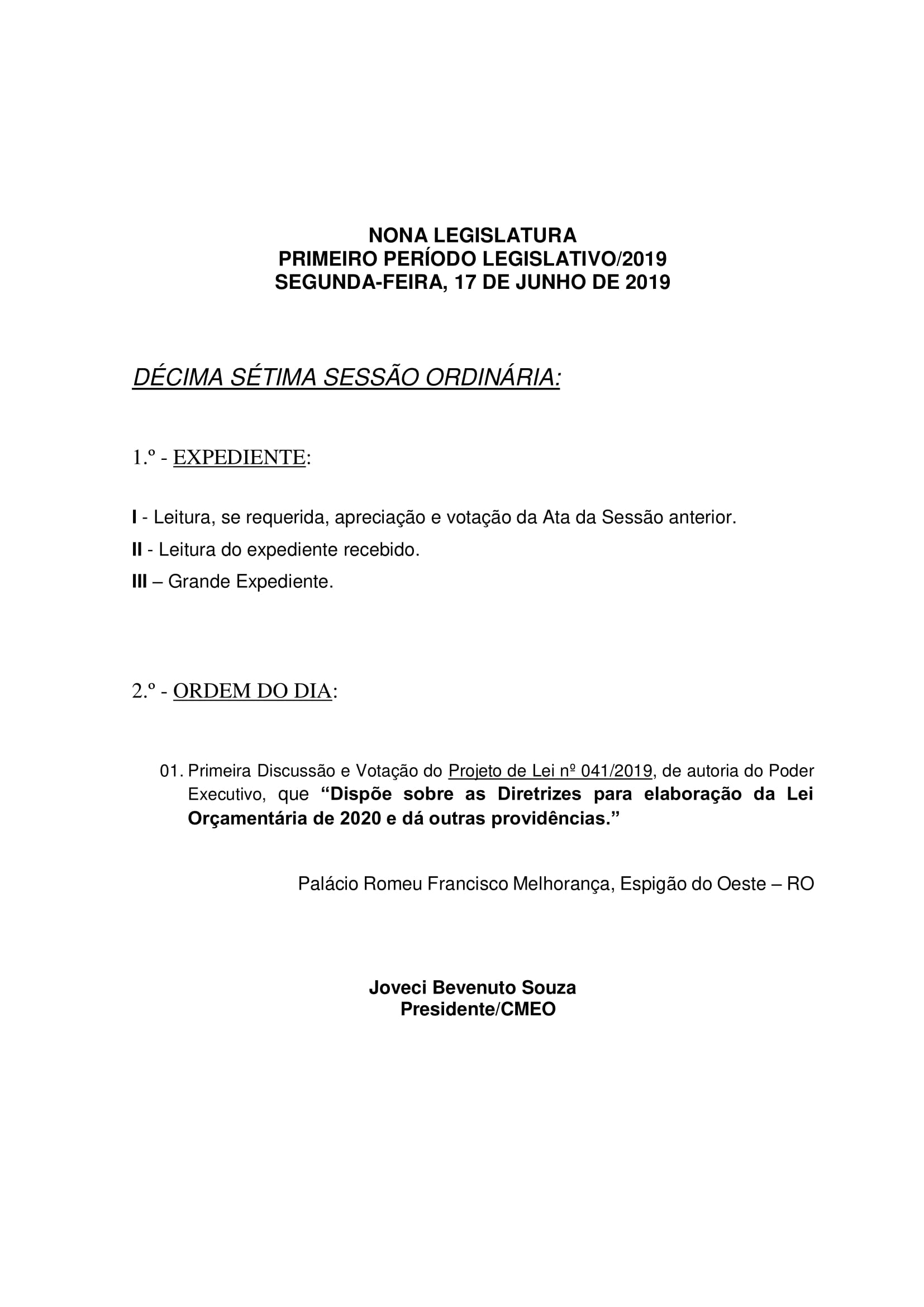 LDO Será debatida e votada nesta segunda-feira (17)